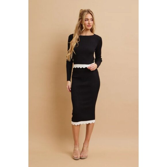 Dresses & Skirts - #12 Knit Colorblock Scallop Hem Long Sleeve Top & Midi Skirt Set -Mixed Size Set